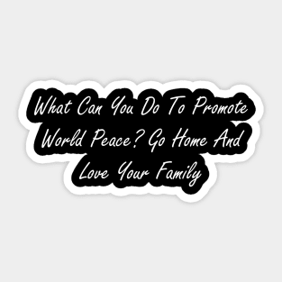 What can you do to promote world peace  Go home and love your family Sticker